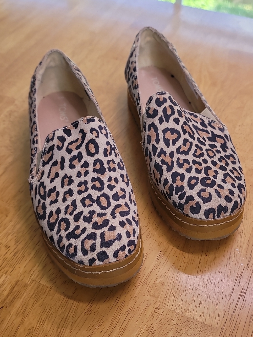 Toms Leopard Print Platform Loafers in Tan and Black
